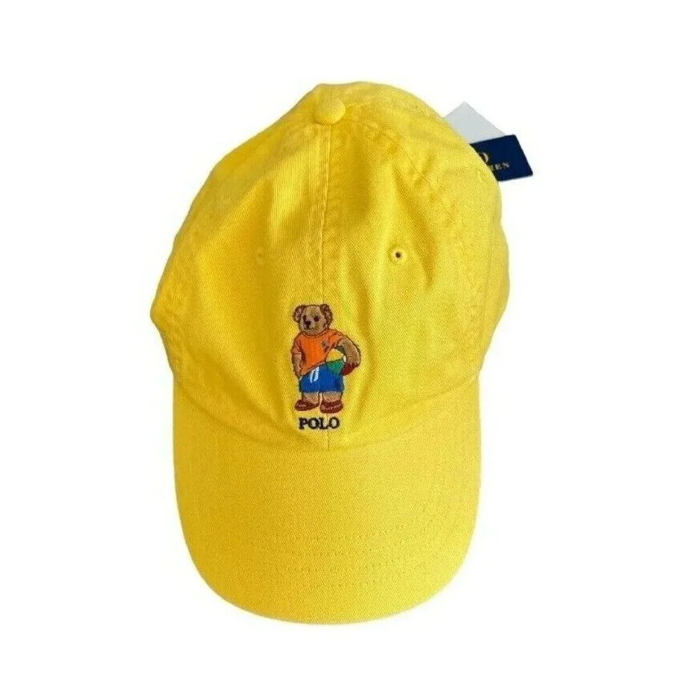 Polo Ralph Lauren Embroidered BIG Polo Bear Chino Cap Hat Yellow - New With Tags - Picture 6 of 16